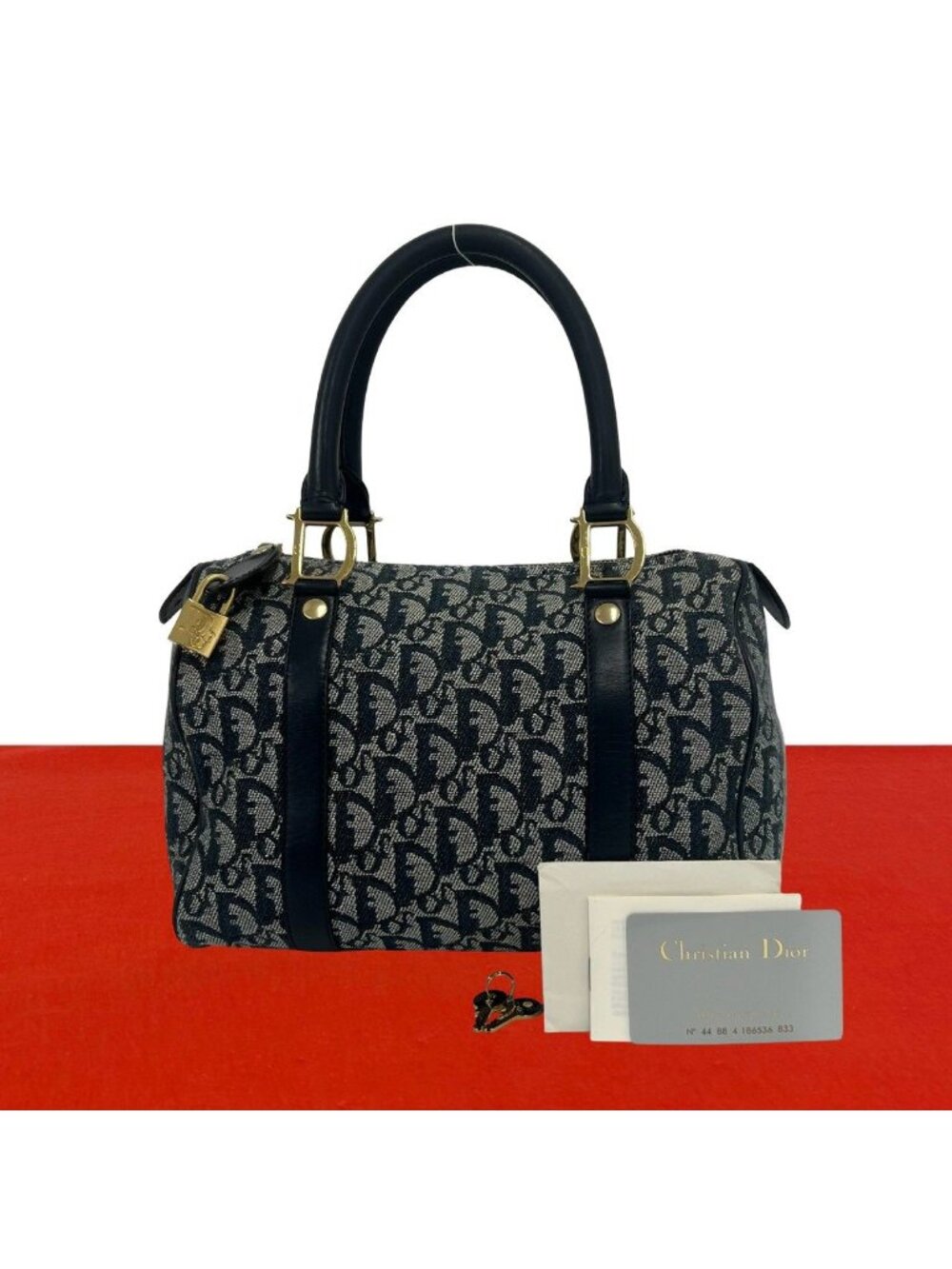Dior Trotter Canvas Leather Mini Boston Bag Navy